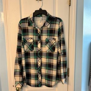 Tunic Length Plaid Button Down Shirt